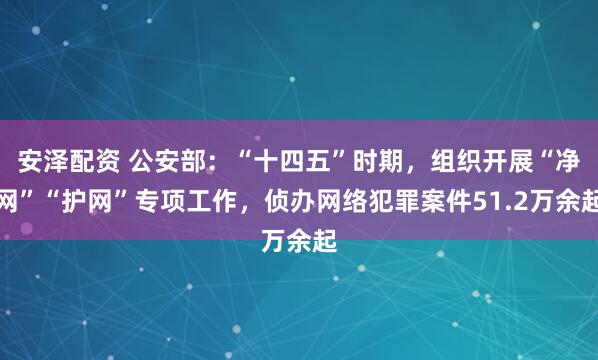 安泽配资 公安部：“十四五”时期，组织开展“净网”“护网”专项工作，侦办网络犯罪案件51.2万余起